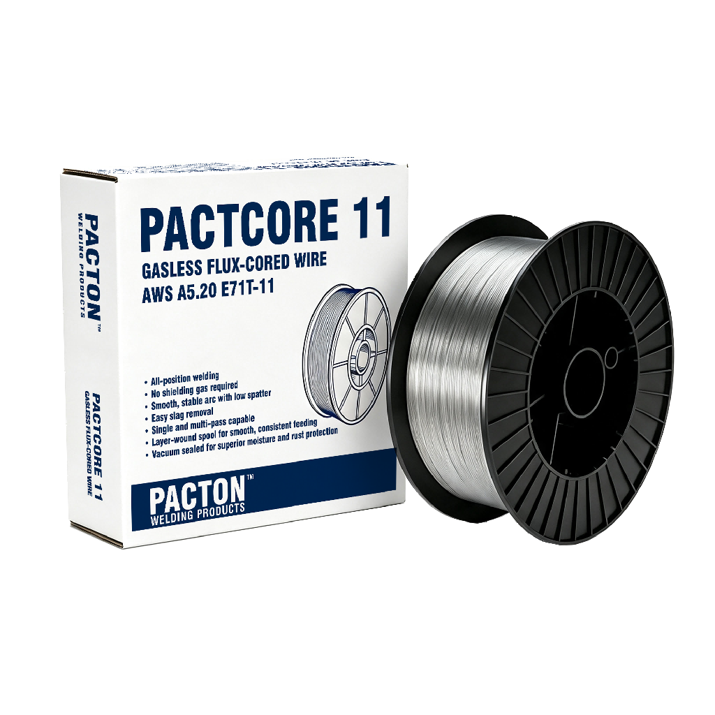 PACTCORE 11 gasless flux-cored welding wire packaging with spool
